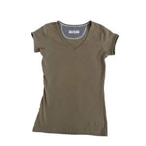Silvian Heach Womens Tan Brown Cotton V-Neck Short Sleeve Basic T-Shirt‎ Size M
